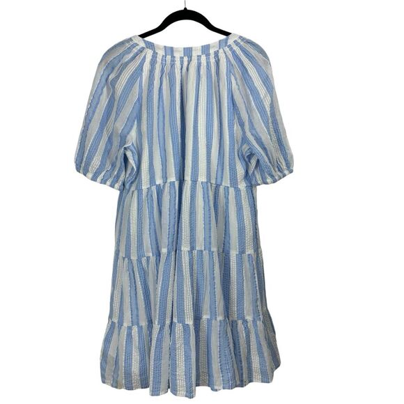 NWT Crown & Ivy Women's Puff Sleeve Printed Blue White Peasant Dress Plus Size L - Picture 2 of 7